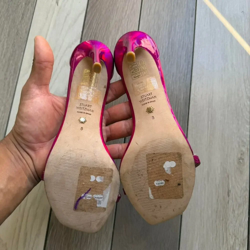 Stuart Weitzman Metallic Fuchsia Pink Ankle Strap Heels